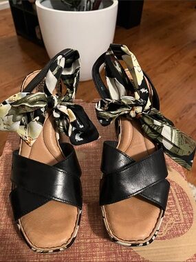 Black Leather Wedge Sandals